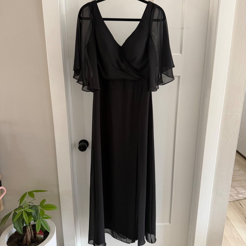 Azazie Black Maxi Dress with Flutter Sleeves